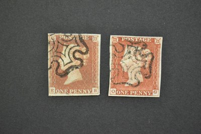 Lot 386 - Great Britain. 1841 1d red brown E-B, plate 10. Four margins, used with black Maltese cross...