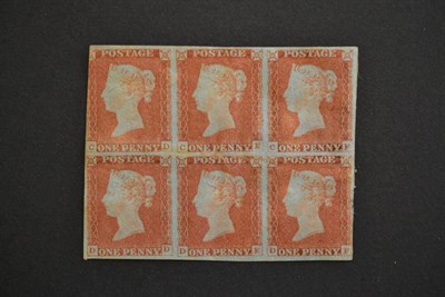 Lot 391 - Great Britain. 1841 1d red - brown unused block of six CD/DF. Two good margins