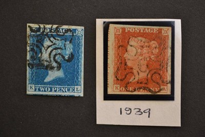 Lot 396 - Great Britain. 1841 1d red K-A, four good to large margins, used with black numeral 6 Maltese...