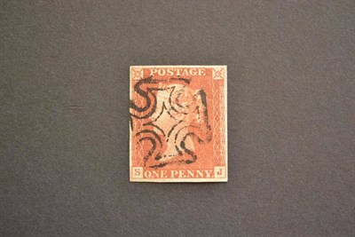 Lot 401 - Great Britain. 1841 1d red brown S-J with four even margins. Used with fine 'Cork' Maltese cross