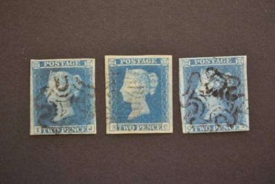 Lot 403 - Great Britain. Three 1841 2d blues C-I, I-J and S-C. All four margins and good used