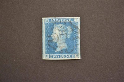 Lot 406 - Great Britain. 1841 2d blue H - H, plate 3. Four huge margins, fine used