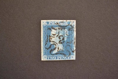 Lot 407 - Great Britain. 1841 2d blue H - K. Four good, even margins used with Maltese cross number 2