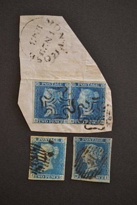 Lot 410 - Great Britain. 1841 2d blue QA/QB horizontal pair. Three margins, tied to small piece by two...