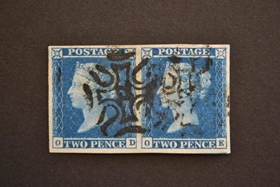 Lot 411 - Great Britain. 1841 2d blue horizontal pair OD/OE. Four large margins used with black Maltese...