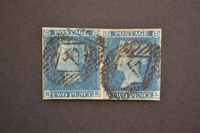 Lot 414 - Great Britain. 1841 2d blue horizontal pair RK/RL with ivory heads. Three margins (fourth just...
