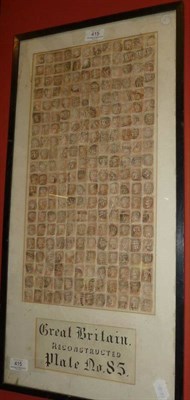 Lot 415 - Great Britain. 1858 to 1879 1d used, plate 85, framed reconstructed sheet. Fading