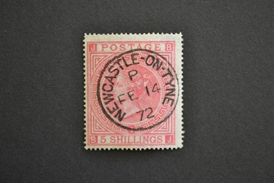 Lot 422 - Great Britain. 1867 5s rose B - J, plate 1. Used with fine Newcastle on Tyne Fe 14 72 CDS