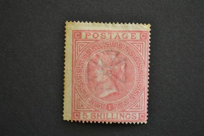 Lot 423 - Great Britain. 1867 5s C-C, plate 1. Unused centred to lower right