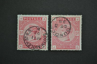 Lot 432 - Great Britain. 1883 5s rose J-C, white paper. Well centred with Dundee thimble cancel. Also 5s...