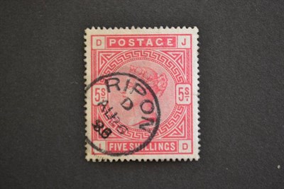 Lot 433 - Great Britain. 1883 - 1884 5s J-D. Used with superb Ripon Aug 26 88 CDS