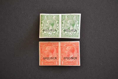 Lot 446 - Great Britain. 1912 - 1924 1/2d and 1d horizontal imperf pairs, overprinted Specimen