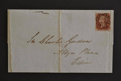 Lot 516 - Great Britain. May 26 1841 outer letter sheet to Edinburgh, bearing 1d red S-G, four margins,...