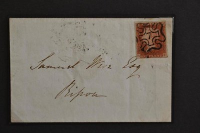 Lot 520 - Great Britain. August 1843 small cover to Ripon bearing 1d red O-K. Four margins used with...