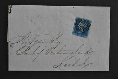 Lot 526 - Great Britain. March 1844 outer letter sheet to Kendal, bearing 1841 1d blue M-E, plate 3, four...