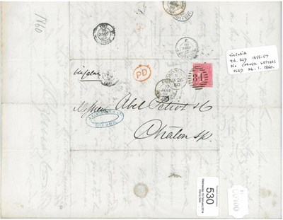 Lot 530 - Great Britain. 26 Jan 1860 entire to France bearing 1855 to 1857 4d. Also 28 April 1862 entire...