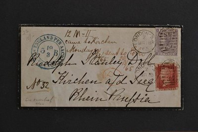 Lot 531 - Great Britain. March 18 1865 mourning cover to Prussia bearing an 1858 - 1879 1d plate 90 and...
