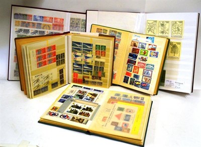 Lot 69 - A Box housing six albums/stockbooks of world issues. Includes a stockbook of Canadian booklets