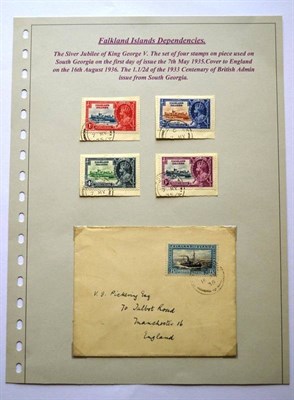 Lot 205 - Falkland Island Dependencies. 1935 Silver Jubilee set of stamps used on small pieces with South...