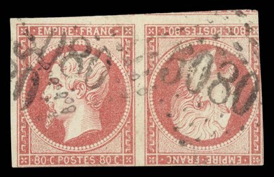 Lot 211 - France - Used in Egypt. 1853 to 1861 80c carmine tete-beche pair. Used in Egypt by fine diamond dot