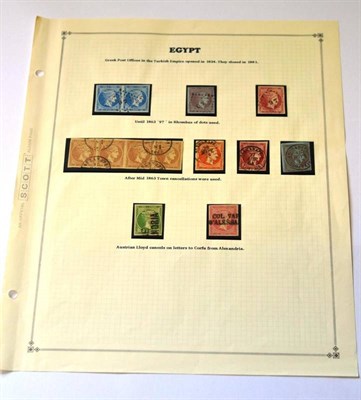 Lot 223 - Greek Post Offices in Egypt. An album page housing various Hermes heads including a 20l...