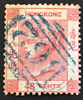 Lot 241 - Hong Kong. 1862 - 1863 48c Rose. No watermark, perf 14, cancelled with good B62 obliterator SG6