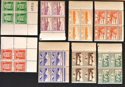 Lot 260 - Jersey. 1941 - 1943 1/2d and 1d unmounted corner blocks of four. 1943 - 1944 set unmounted marginal