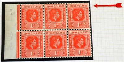 Lot 264 - Leeward Islands. 1947 1d scarlet, fresh mint, left marginal block of six, showing 'D I' flaw SG 99