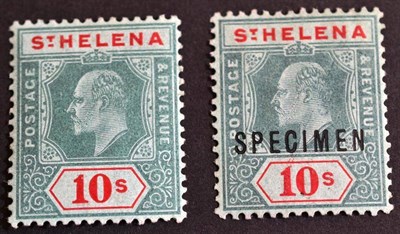 Lot 287 - St. Helena. 1908 10s green and red on green overprinted Specimen. Also normal SG 70, 70 var