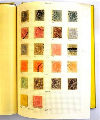 Lot 297 - Spain and Colonies. A small yellow album housing a mint and used collection. Includes 1865 1r...