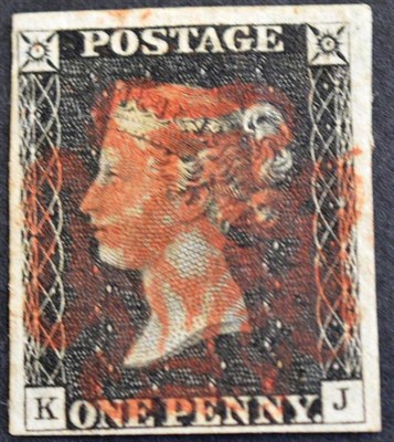 Lot 413 - Great Britain. 1840 1d black K-J. Four margins, used with red Maltese cross