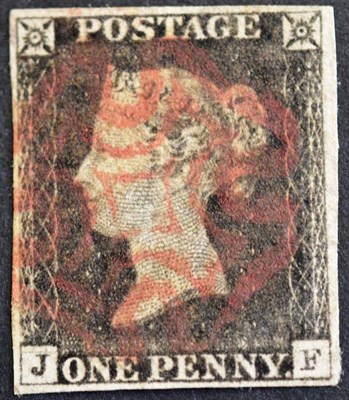 Lot 416 - Great Britain. An 1840 1d black J-F, plate 1b. Four margins, used with red Maltese cross