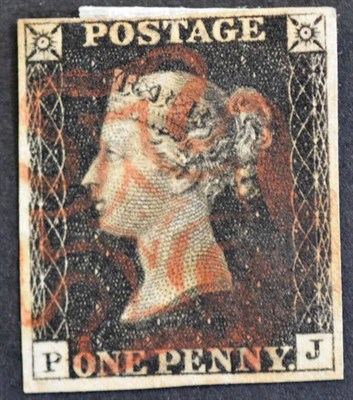 Lot 419 - Great Britain. 1840 1d black P-J, plate 4. Four margins, used with red Maltese cross