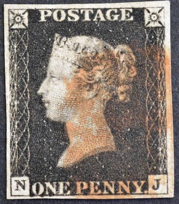 Lot 420 - Great Britain. 1840 1d black N-J, plate 5. Four margins, used with red Maltese cross