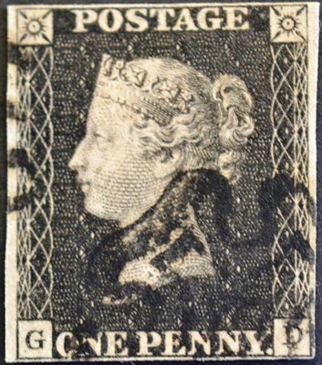 Lot 427 - Great Britain. 1840 1d black G-D, plate 10. Four margins used with black Maltese cross