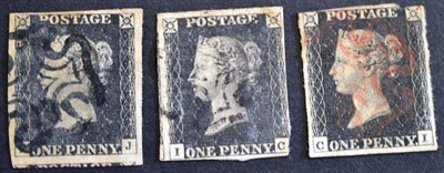 Lot 437 - Great Britain. Three 1840 1d blacks C-I and I-C both with three margins. A further ?-J with...