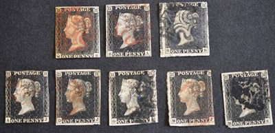 Lot 439 - Great Britain. Eight 1840 1d blacks, used. All with faults