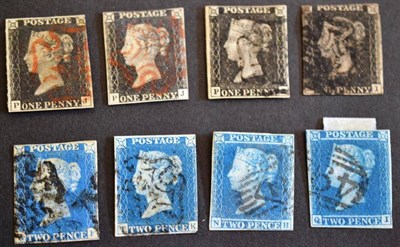 Lot 440 - Great Britain. Four 1840 1d blacks, P-J (3) and ?-I, all used (faults). Also two 1840 2d blues...