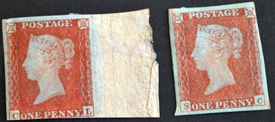 Lot 446 - Great Britain. Two 1841 1d reds C-L and S-C, both with three margins (one marginal), mint