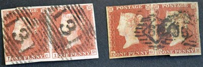 Lot 447 - Great Britain. 1841 1d red DG/DH horizontal pair. Also IC/ID horizontal pair. Both four margins and