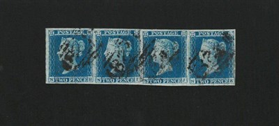 Lot 451 - Great Britain. 1841 2d blue NH/NK horizontal strip of four. Four margins, used