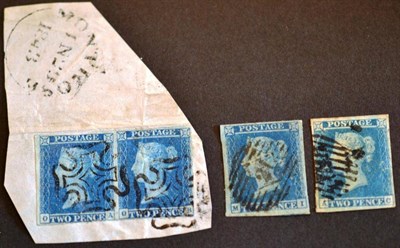 Lot 452 - Great Britain. 1841 2d blue QA/QB horizontal pair. Three margins, tied to small piece by two...