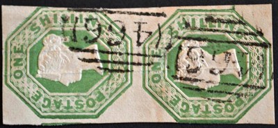 Lot 455 - Great Britain. 1847 1s Embossed vertical pair, used