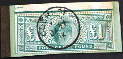 Lot 459 - Great Britain. 1911 £1 green used on small piece