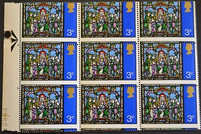 Lot 467 - Great Britain. 1971 3p Christmas unmounted mint marginal block of nine showing downward...