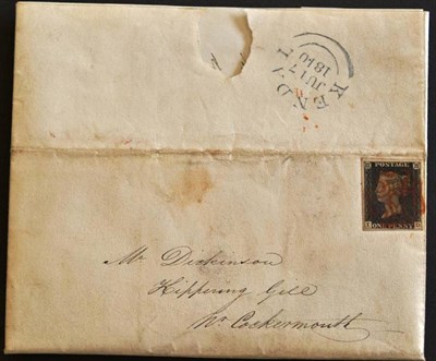 Lot 524 - Great Britain. June 17 1840 entire to Kippering Gill near Cockermouth bearing 1d black I-D....