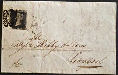 Lot 527 - Great Britain. March 1841 1d black O-K on entire addressed to Liverpool. Tied to cover by black...