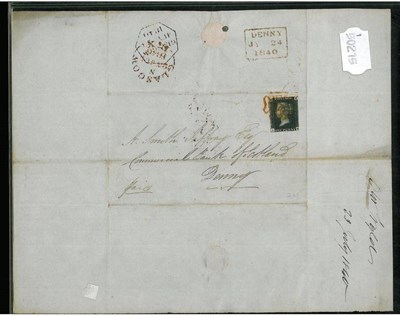 Lot 482 - Great Britain. July 1840 Outer letter sheet addressed to Denny, bearing 1d black I-E two...