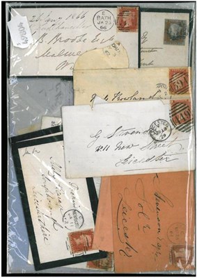 Lot 486 - Great Britain. A small group of Queen Victorian covers each bearing a 1d red (imperf or perf);...