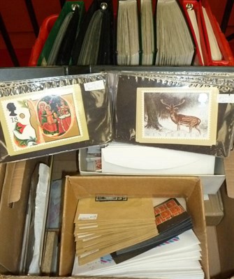 Lot 23 - Miscellaneous Great Britain. A box and red plastic container housing albums, stockbooks and...